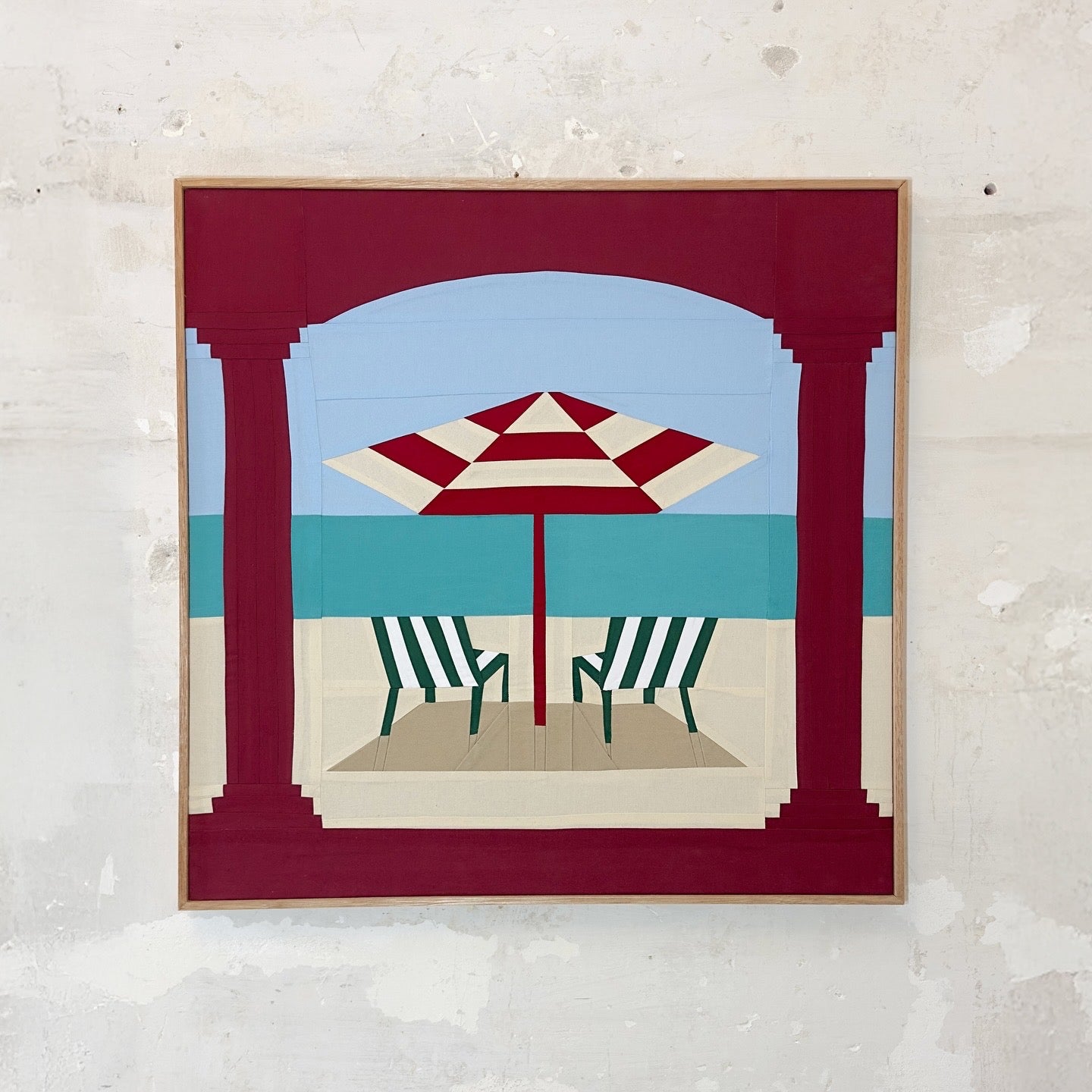 Deckchairs On The Beach Original Quilted Artwork