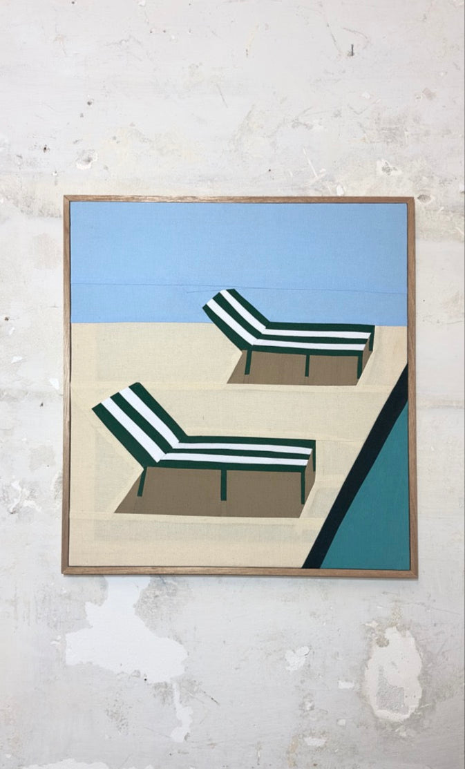Striped Sun Loungers Original Quilted Artwork