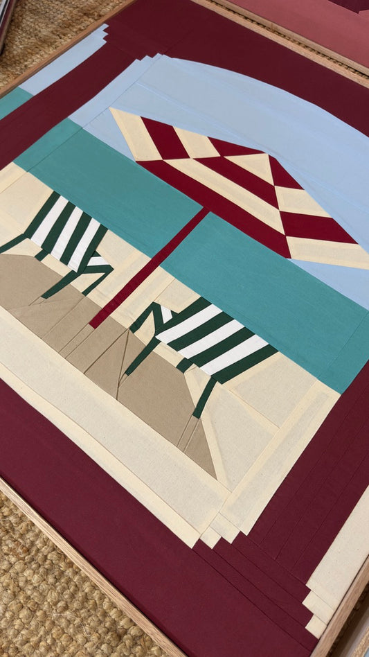 Deckchairs On The Beach Original Quilted Artwork