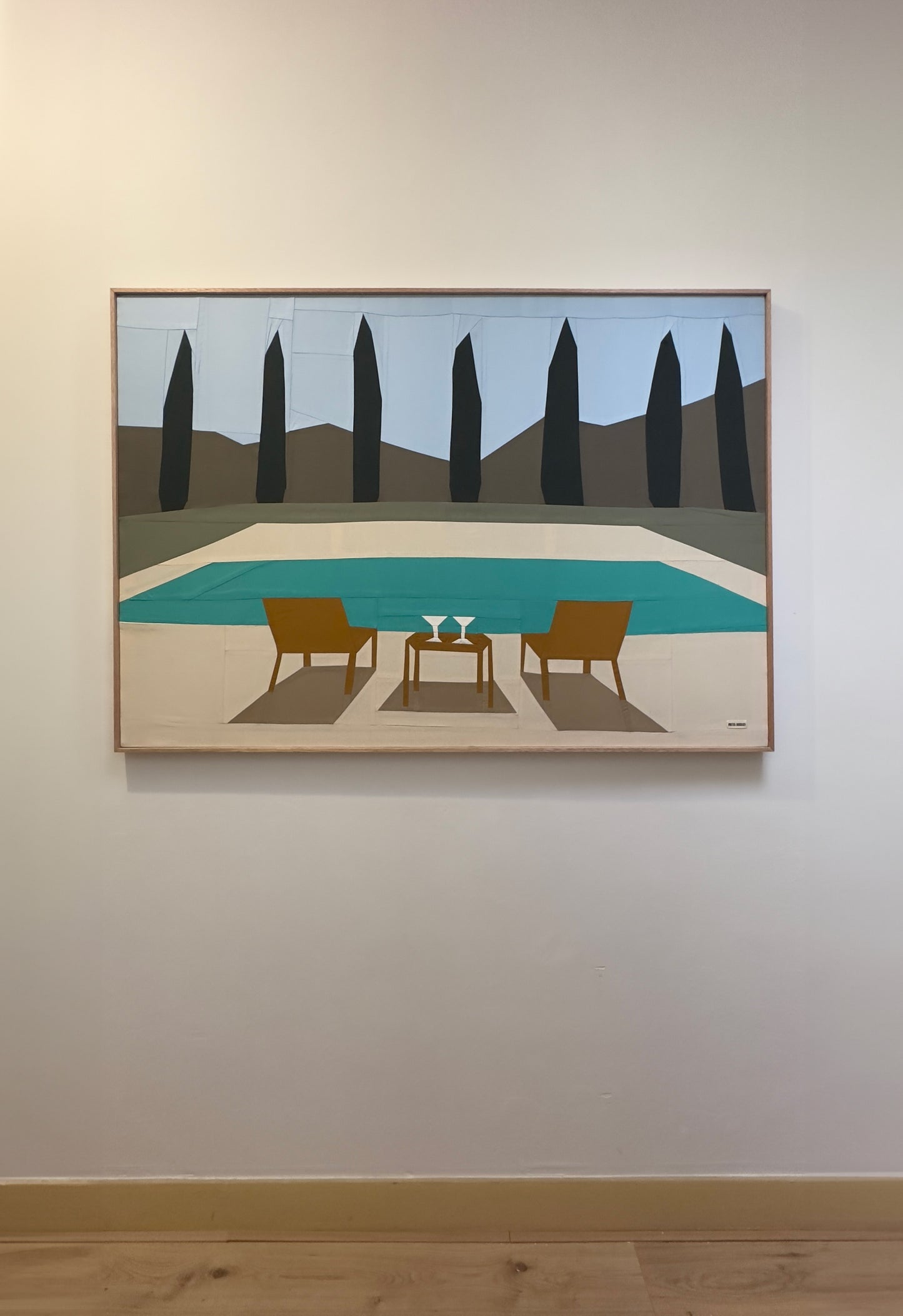 Martinis By The Pool Original Quilted Artwork in Handmade Frame