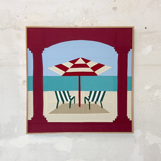 Deckchairs On The Beach Original Quilted Artwork