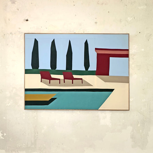 Deckchairs By The Pool Original Quilted Artwork
