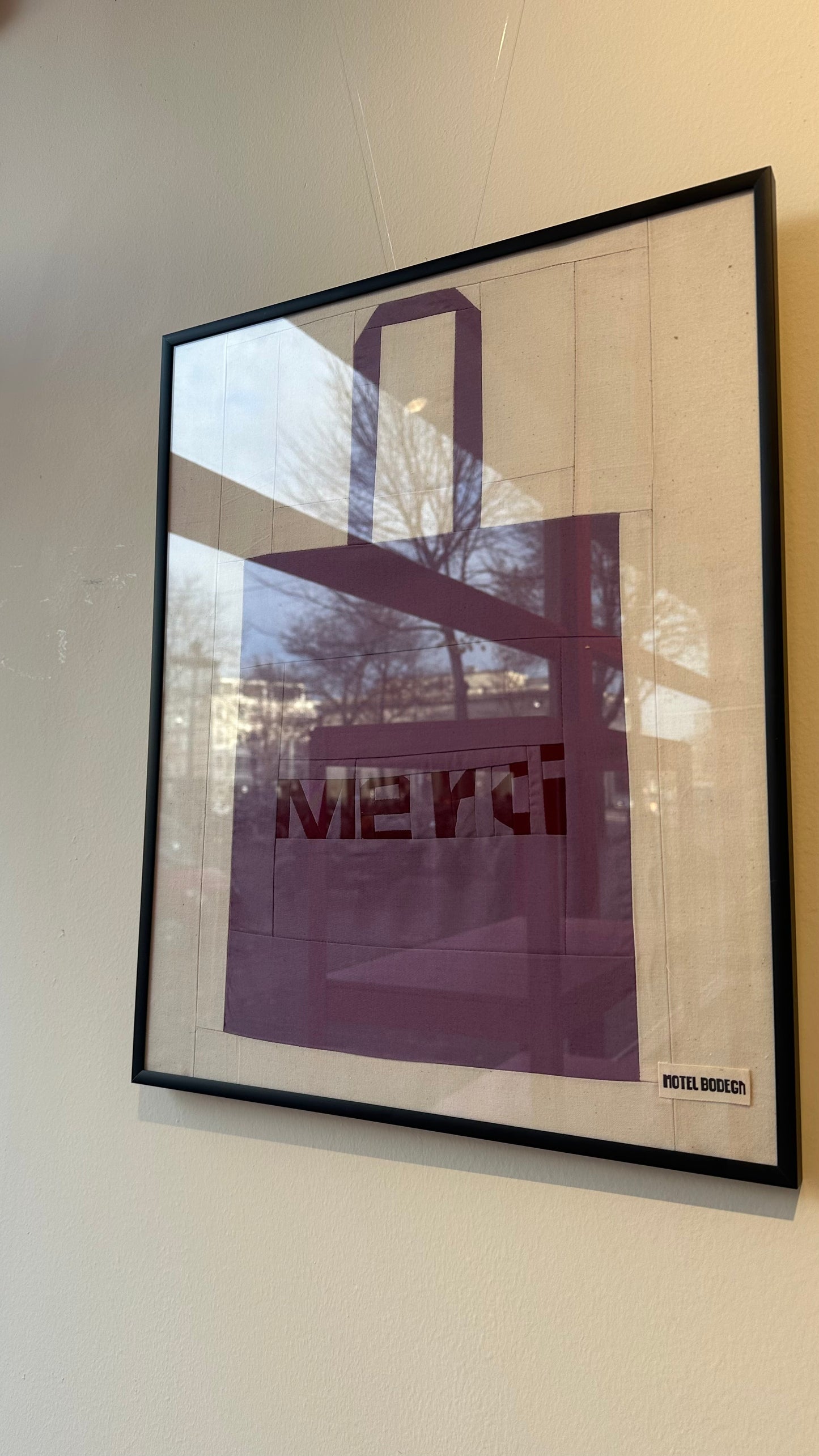 Merci Tote Bag Quilted Artwork in Frame