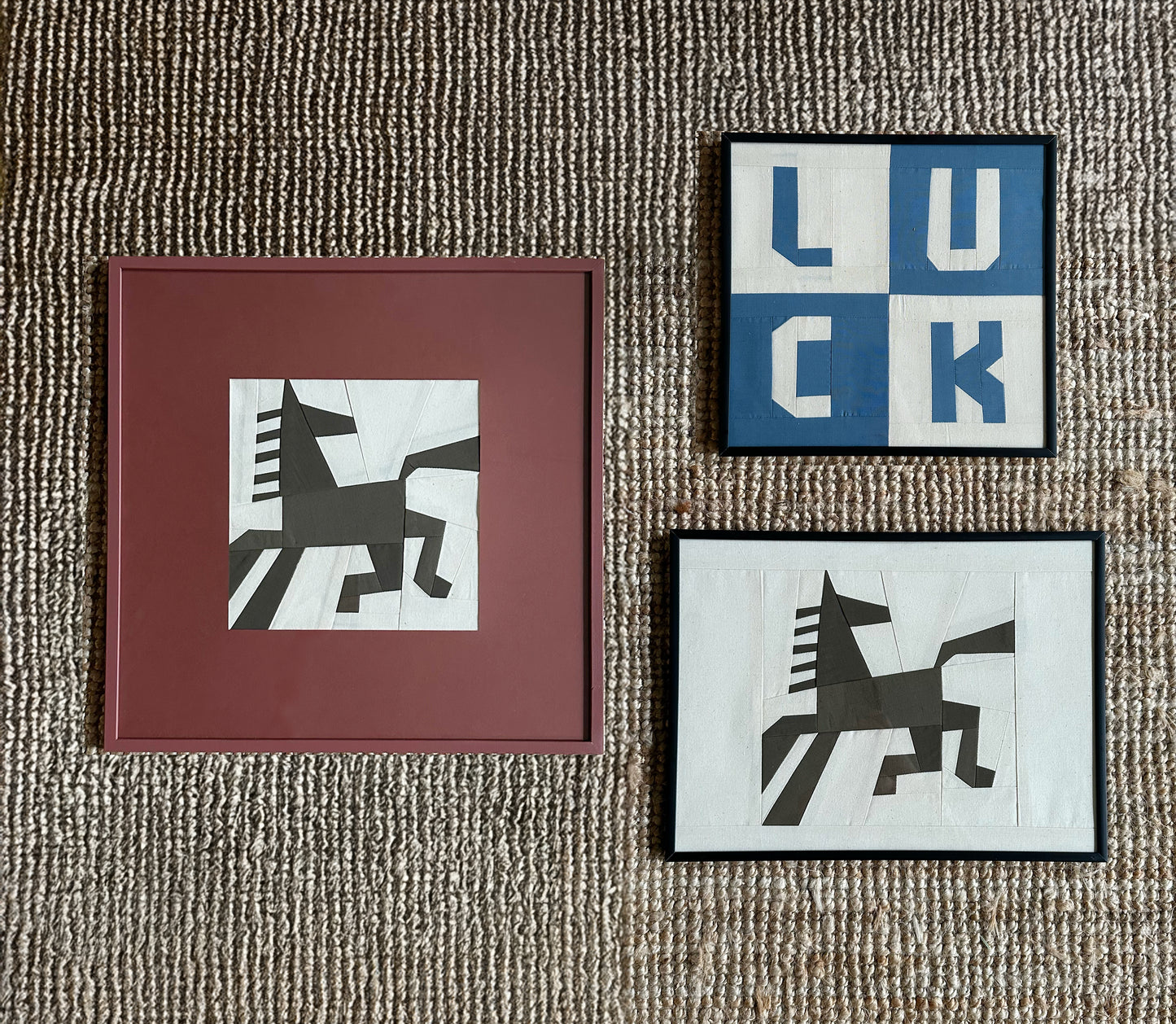 Jumping Horse Original Quilted Artwork in Mauve Frame