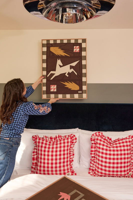 Jumping Horse Quilted Artwork in Handmade Frame