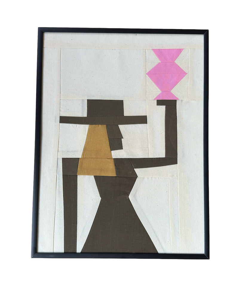 Woman with Vase Original Quilted Artwork in Frame