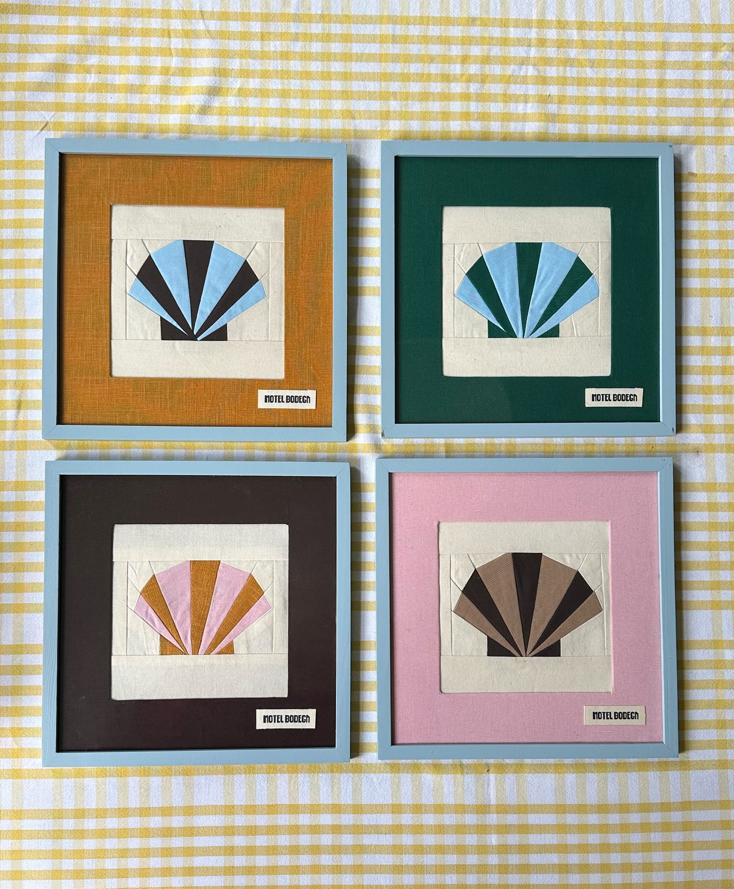 Shell Original Quilted Artwork in Frame: Brown & Pink