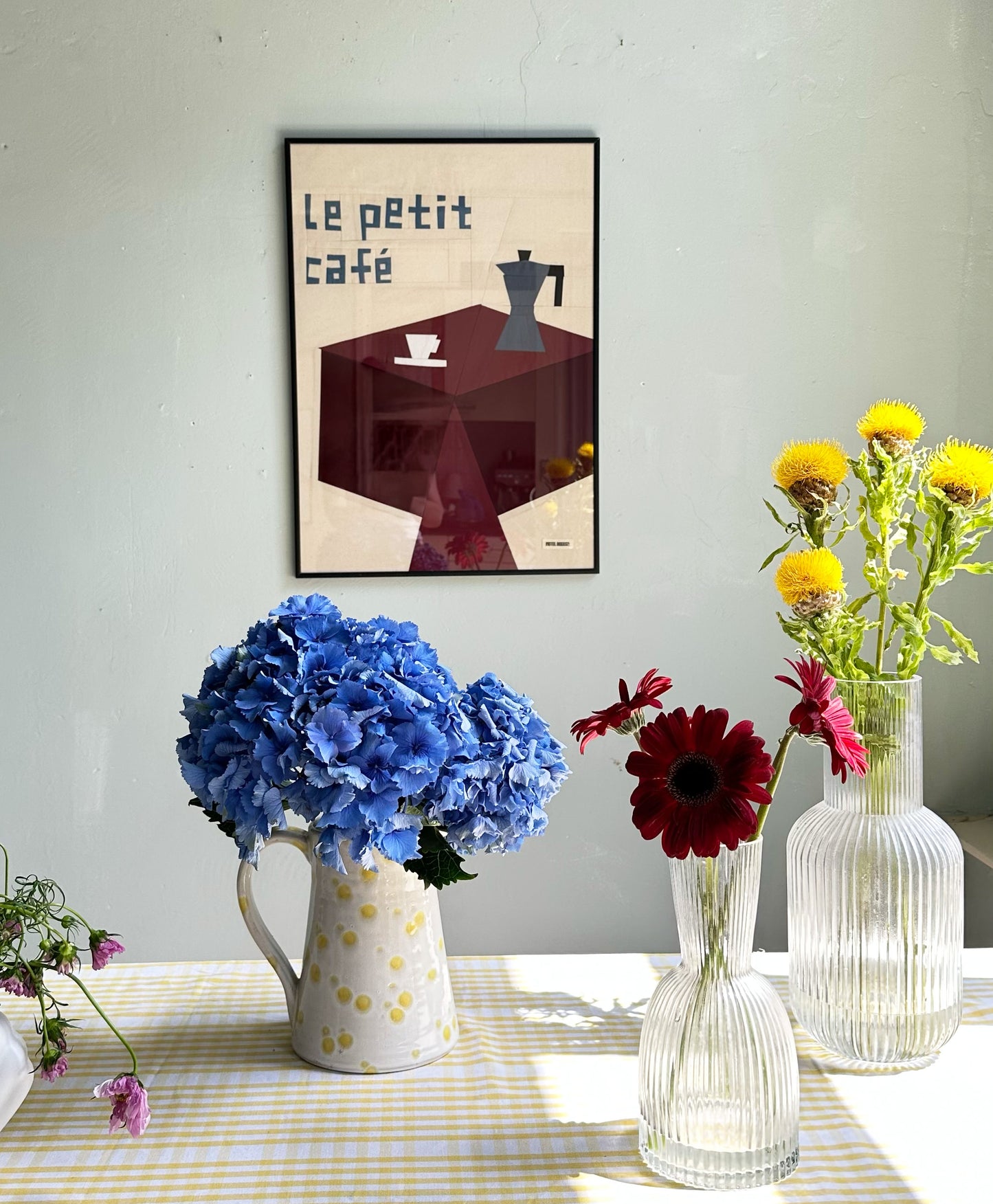 Le Petit Cafe Original Quilted Artwork in Frame