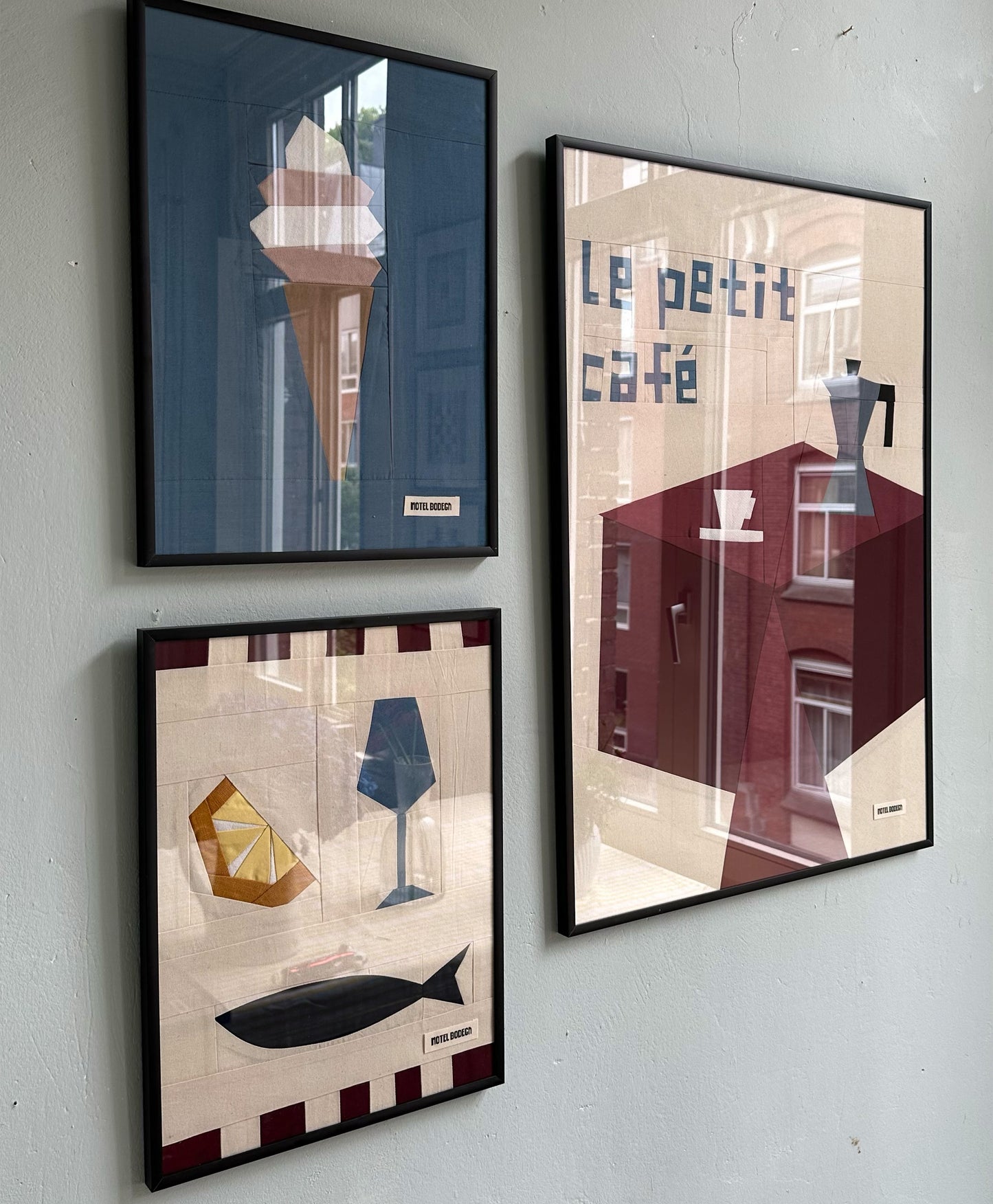 Le Petit Cafe Original Quilted Artwork in Frame