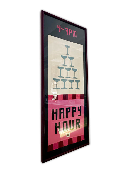 Happy Hour Original Quilted Artwork in Vintage Frame