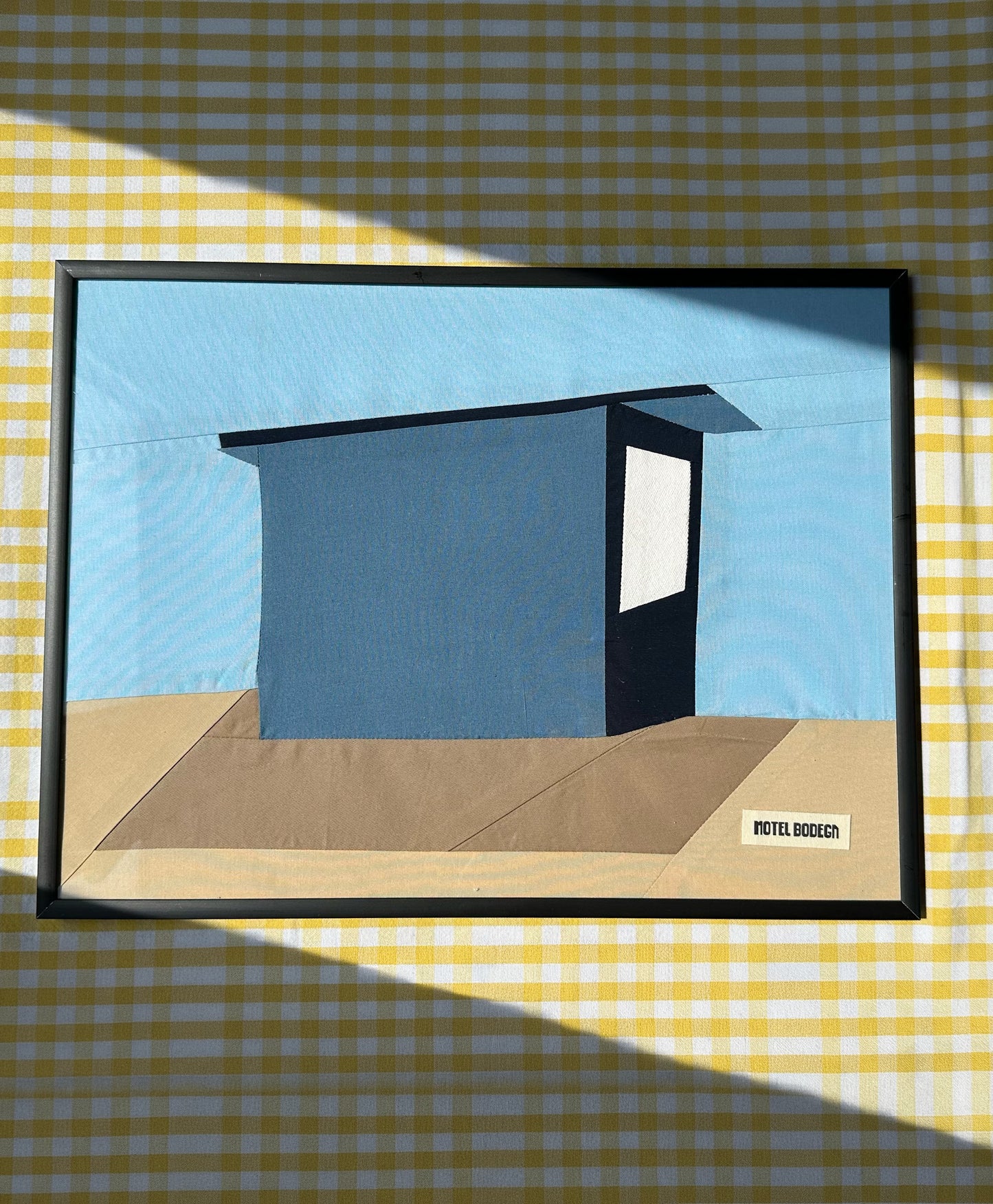 Beach Hut Original Quilted Artwork in Frame