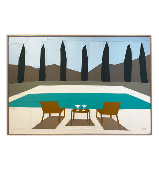 Martinis By The Pool Original Quilted Artwork in Handmade Frame